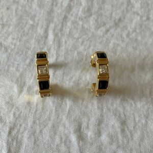 Swarovski: Clear & Black Swarovski Crystal Gold Tone Hoop Earrings